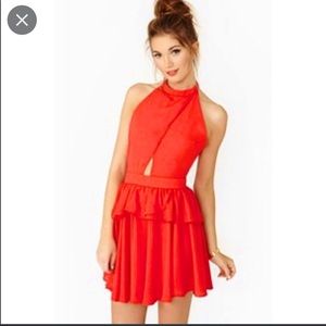 Nasty Gal Cut Out Ruffle Halter Mini Dress